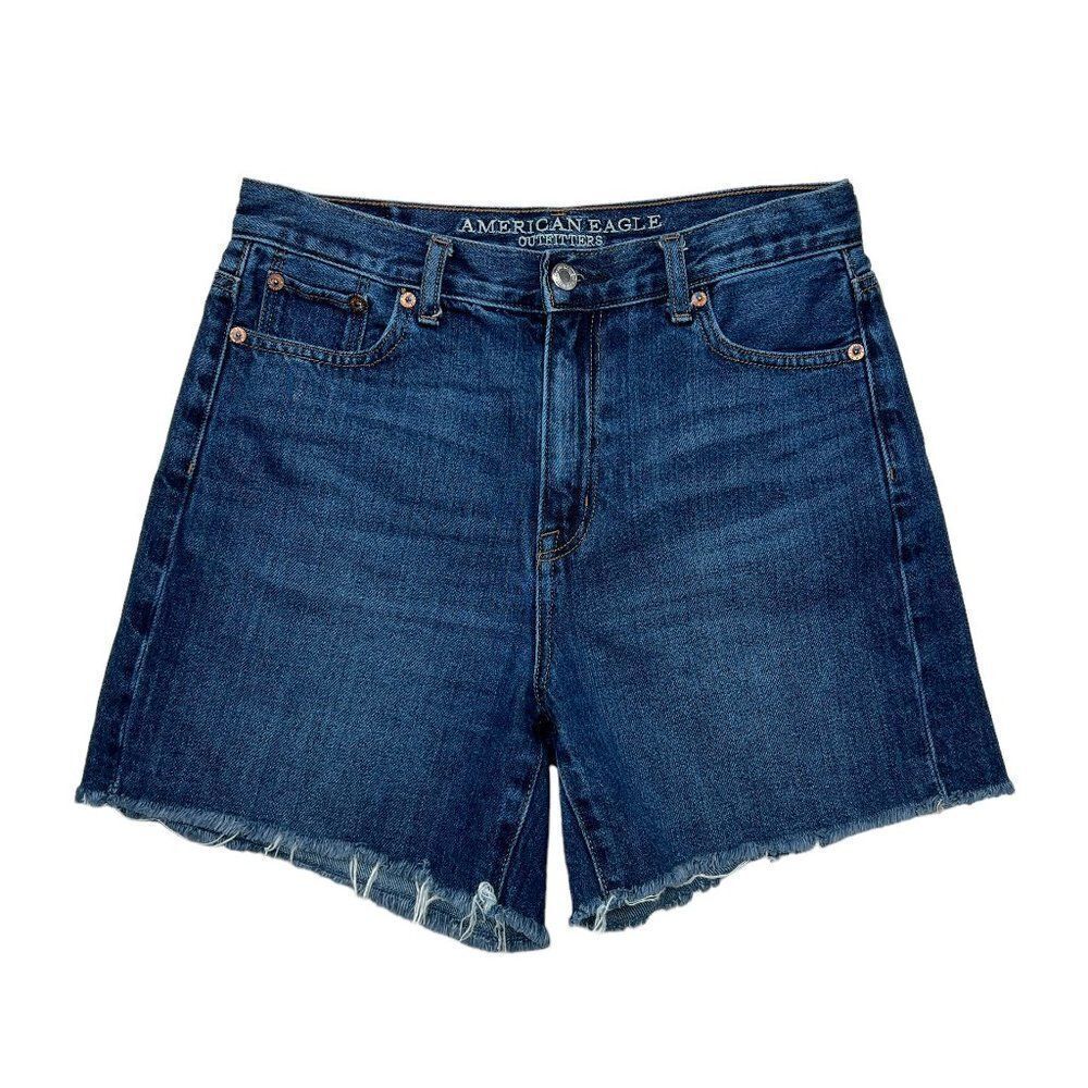 American Eagle Mom Jean Shorts Women's 4 Dark Blue Denim Cut Off‎ Raw Hem Shorts